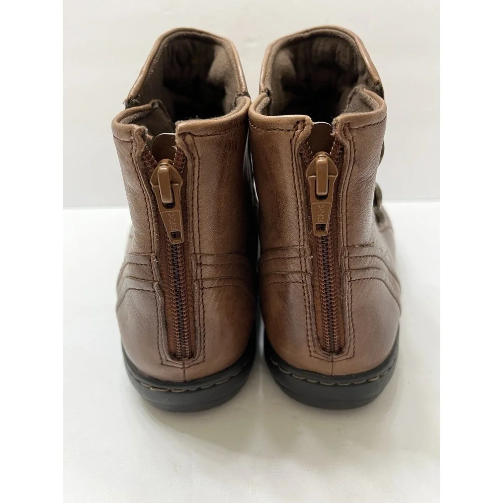 Rockport Cobb Hill Ruched Leather Booties Brown Buttons Back Zip Women's 9.5